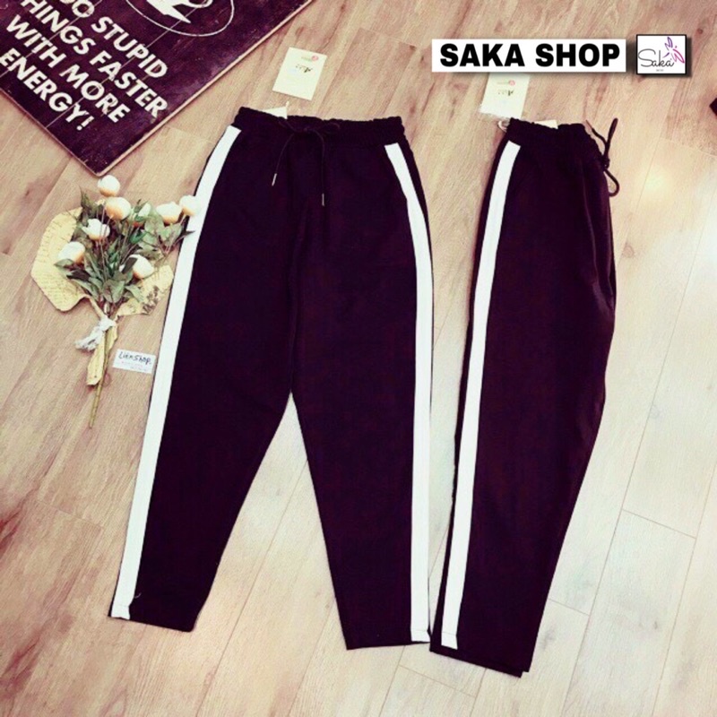 Quần thun umi nữ ôm dài phối viền sọc trắng nhiều size