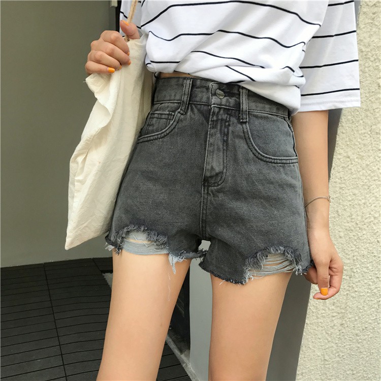 Quần short jean nữ MÀU XÁM KHOÉT 2 BÊN mẫu mới SA3Q-62