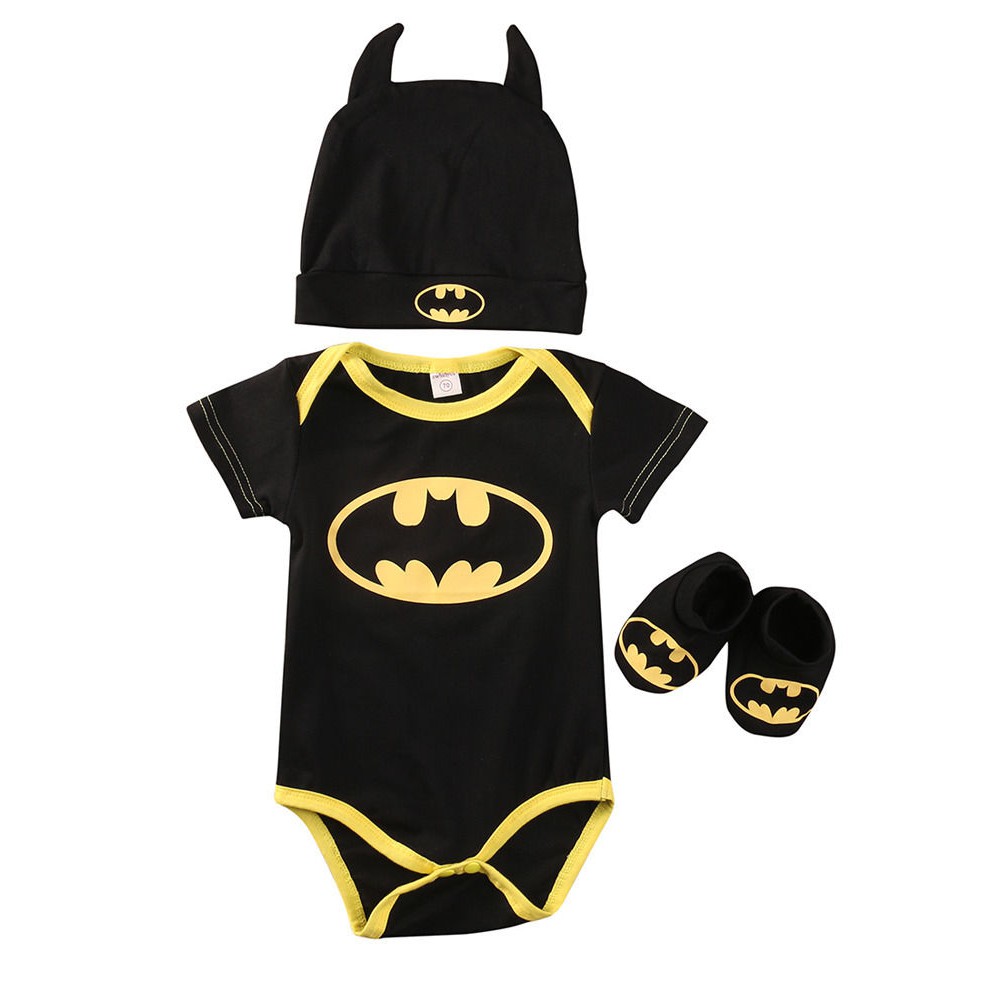 Bộ bodysuit tay ngắn kèm giày và nón dùng cosplay Batman đáng yêu cho bé