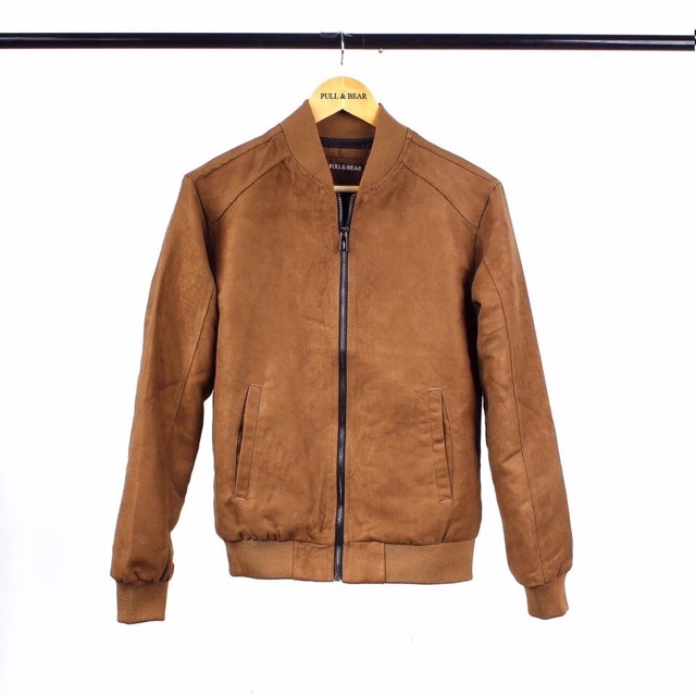 Áo khoác bomber da lộn Pull Bear vnxk