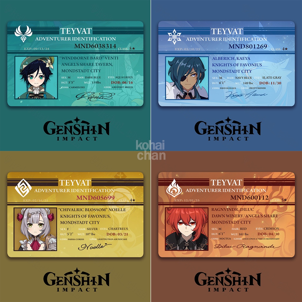 Thẻ Card Bo Góc Genshin Impact - ID Card - Giấy Bìa Cứng - Có Màng Cán