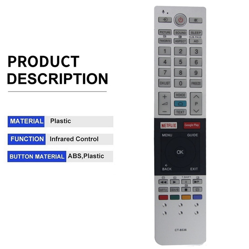 Điều Khiển Từ Xa CT-8536 Cho TV Toshiba Với Netflix Google Play Key 49U7750 55U775075Áo Thun In Chữ U7750 Không Có Giọng Nói U7750