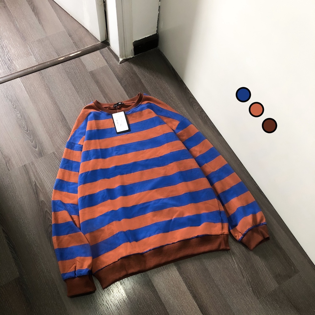 Áo Sweater nam nữ MEANSTORE nỉ da cá oversize Unisex form rộng Ulzzang Streetware Hàn Quốc chất mềm mịn - Kẻ cam xanh
