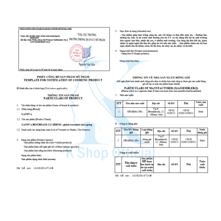 Kem dưỡng da hỗ trợ trắng da mờ Nám CANOVA VITAMIN C15 (30ml) dưỡng da trẻ hóa da chống lão hóa - nhập Ý | BigBuy360 - bigbuy360.vn