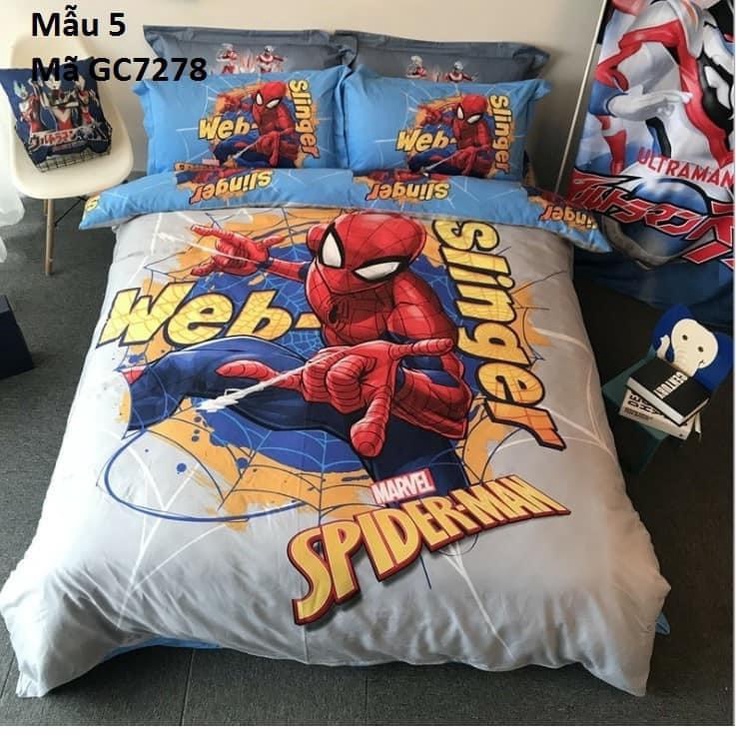 GC7278 Bộ chăn ga gối cho Gường trẻ em 1.2m, 1.3m Cotton 100% hình Công chúa Elsa, Người nhện, Micky hàng nhập
