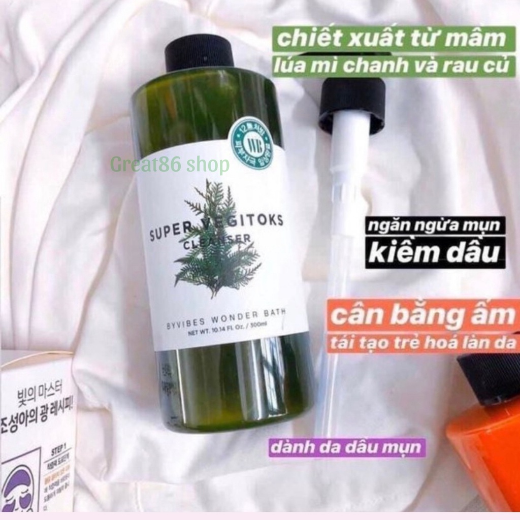 Sữa rửa mặt great86 sữa rửa mặt rau củ thải độc Super Vegitoks cho da mụn dầu tạo bọt dịu nhẹ trắng da 300ml