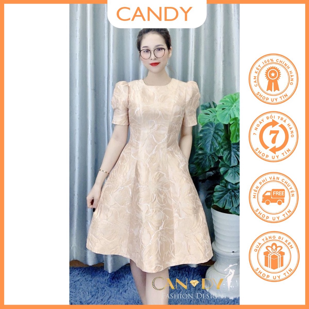 Váy Nữ Thiết Kế Chất Liệu Gấm Cao Cấp Tay Bồng Sang Trọng V2189 - Candy Fashion