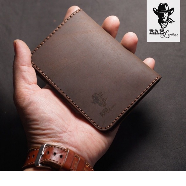 Ví nam Mini Hai Ngăn RAM Leather Da Sáp Ngựa Nâu Đất