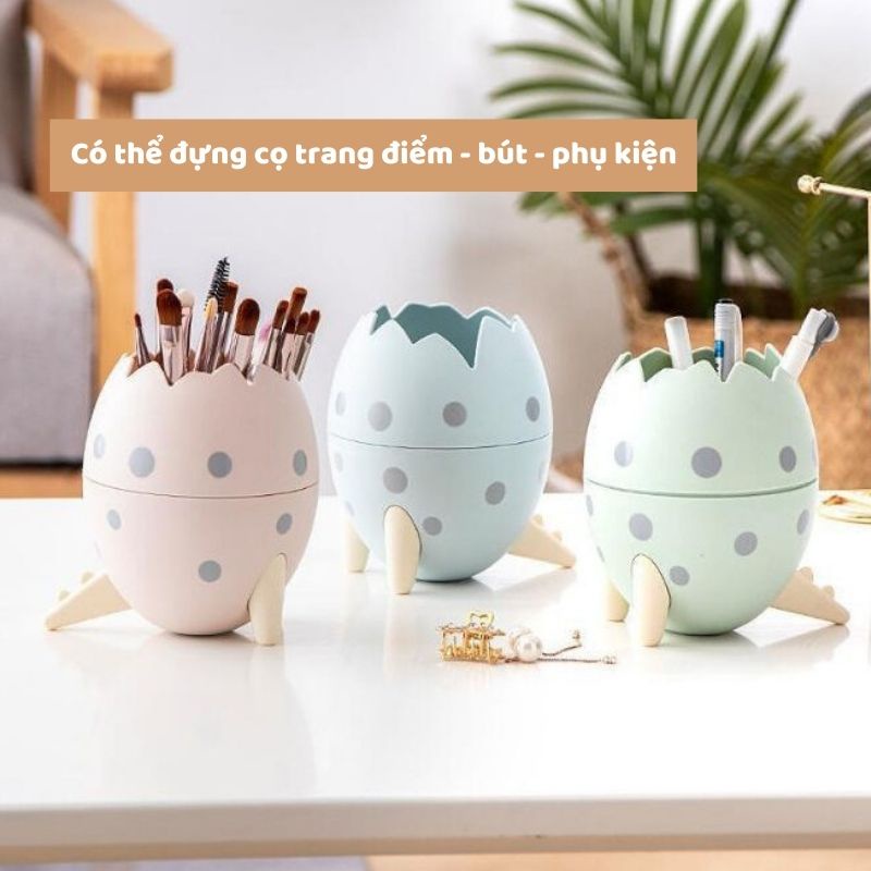 Hộp đựng cọ trang điểm bằng nhựa hình trứng khủng long, ống cắm bút để bàn gọn gàng tiện lợi nhiều màu sắc