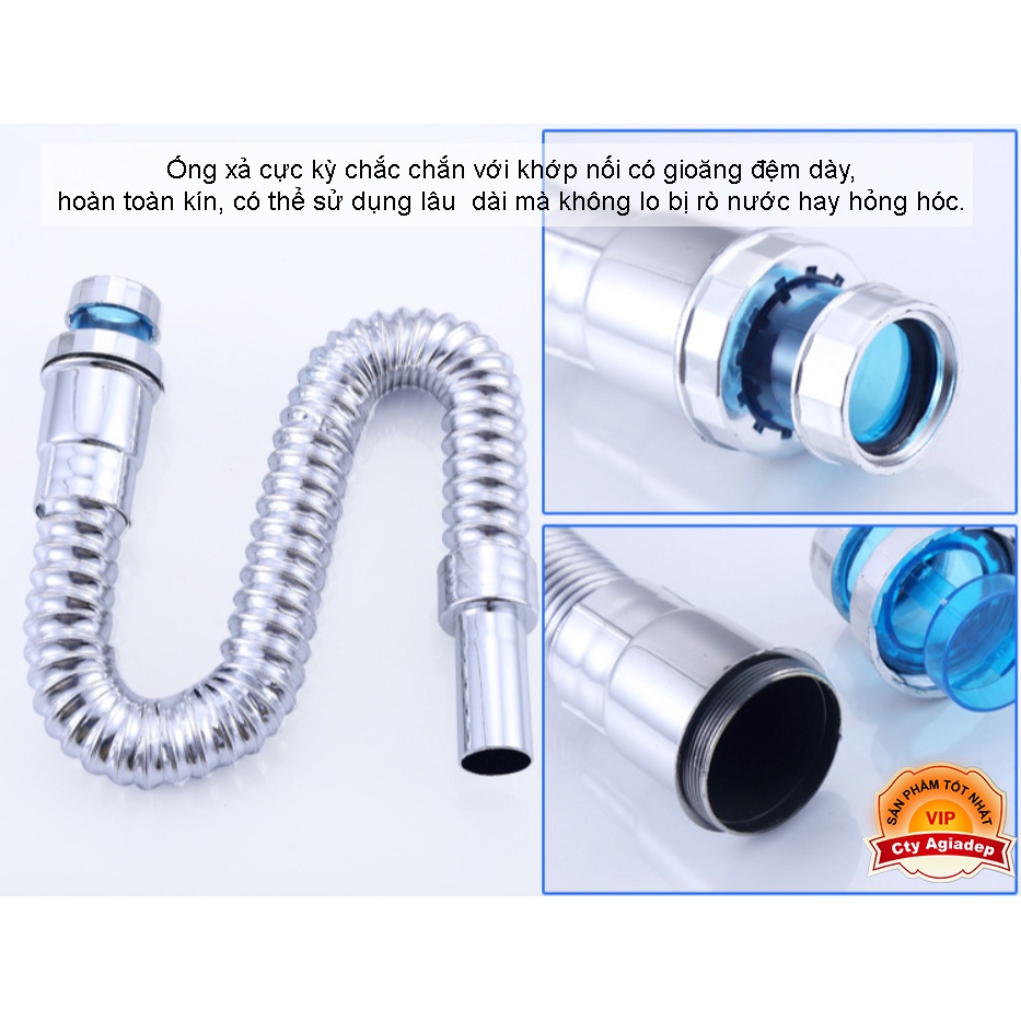 Xiphong Nút Ấn hoặc Xiphong Lật + Ống thoát nước ruột gà Bồn rửa Lavabo