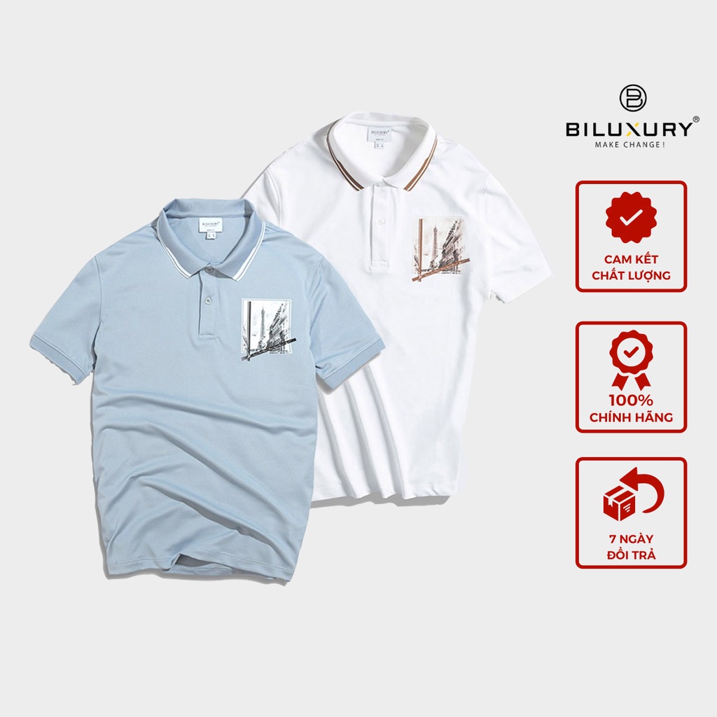 Áo polo nam trắng Biluxury thun cổ bẻ vải coolmax siêu nhẹ thoáng mát 4APCH013