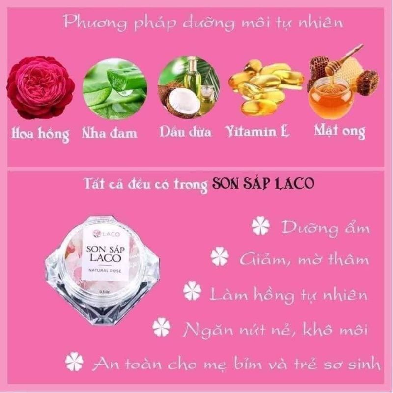 Son sáp LACO 10ml dưỡng môi hồng xinh hết khô nẻ