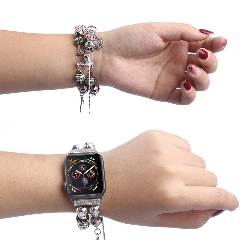 Dây đeo đồng hồ bằng thép không gỉ họa tiết hoa hồng nữ tính thích hợp cho Iwatch 3 2 1 SE 6 5 4 44mm 42mm 40mm 38mm