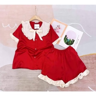 Bộ ngủ lụa Pijama tiểu thư tay cộc quần đùi có dây thắt nơ màu bất kỳ