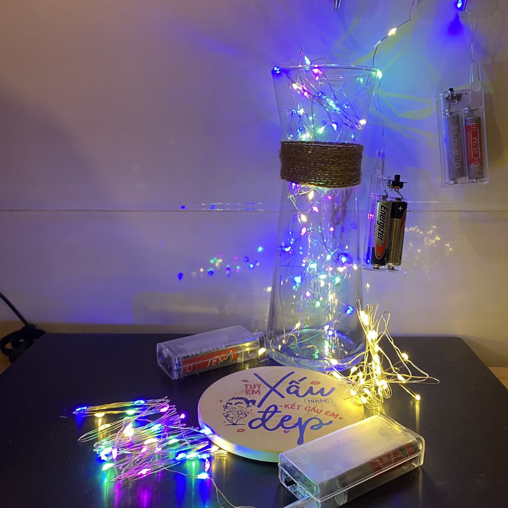 (Vàng-Nhiều Màu) Đèn Led Xài Pin AA 3 Mét 30 Bóng Đom Đóm Fairy Light Trang Trí Noel, Tết, Decor Quán, Nhà Cửa