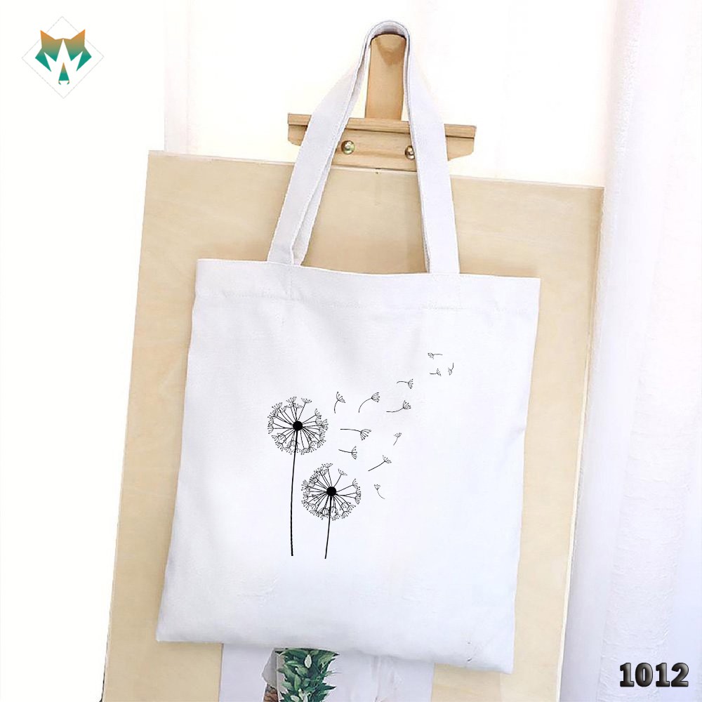 TÚI TOTE TRẮNG CHẤT VẢI CANVAS 1012 475 HOA BỒ CÔNG ANH DỄ THƯƠNG HÀNG CHUẨN ĐẸP