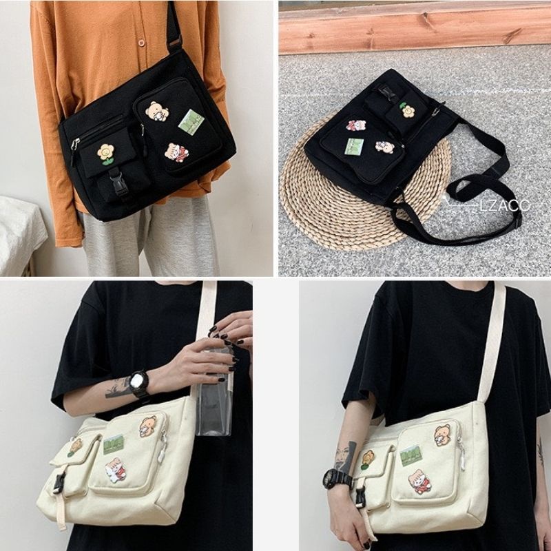 Túi tote túi vải canvas trơn đeo chéo đi học đi chơi giá rẻ phong cách Hàn Quốc thời trang Tucanvas TCV47