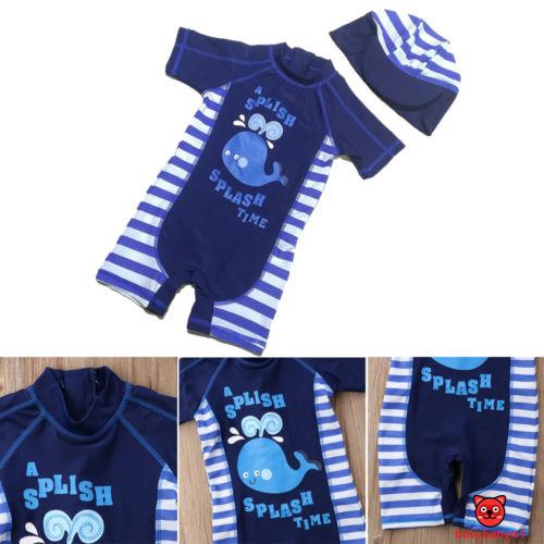 ☛☏❤Kids Boy Cartoon Whale Printed Rash Guard Swimsuit Costume 1-6T