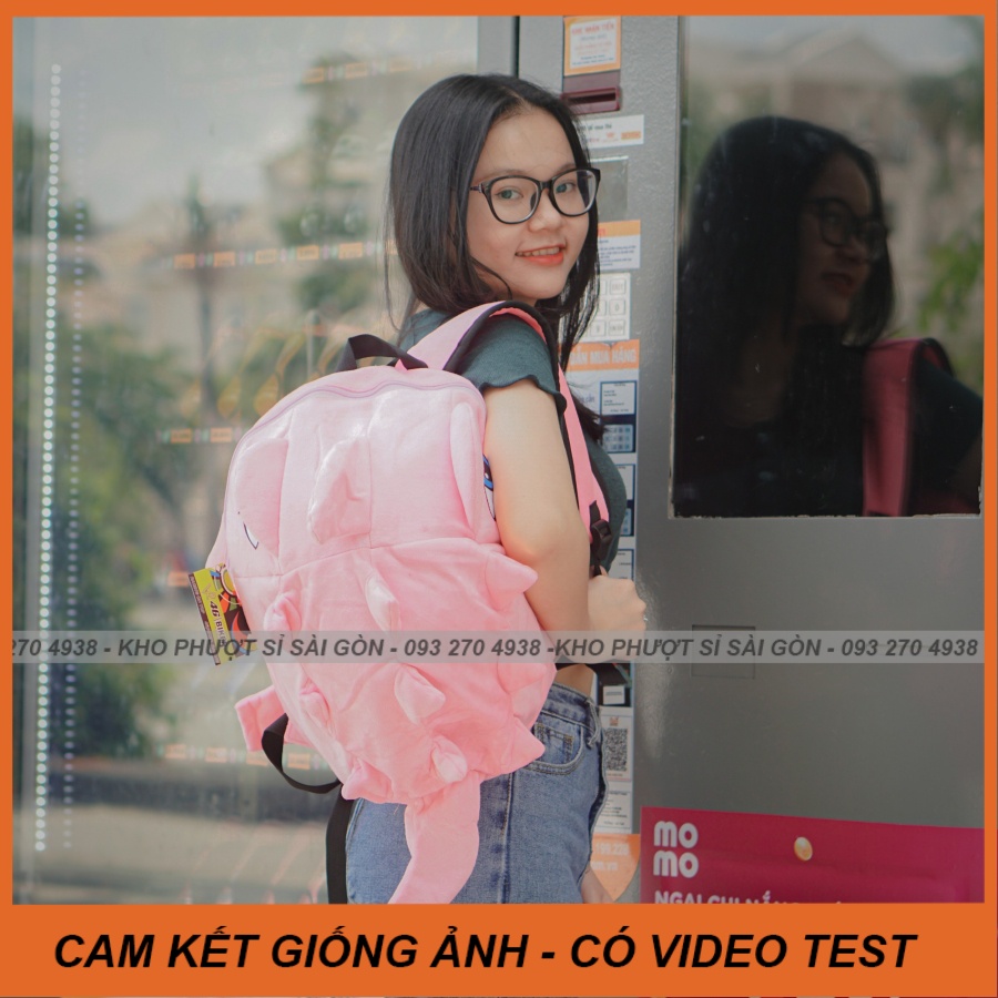 Balo hồng cho nữ kute - Balo khủng long vải nhung nhiều màu chọn lựa đi phượt cá tính