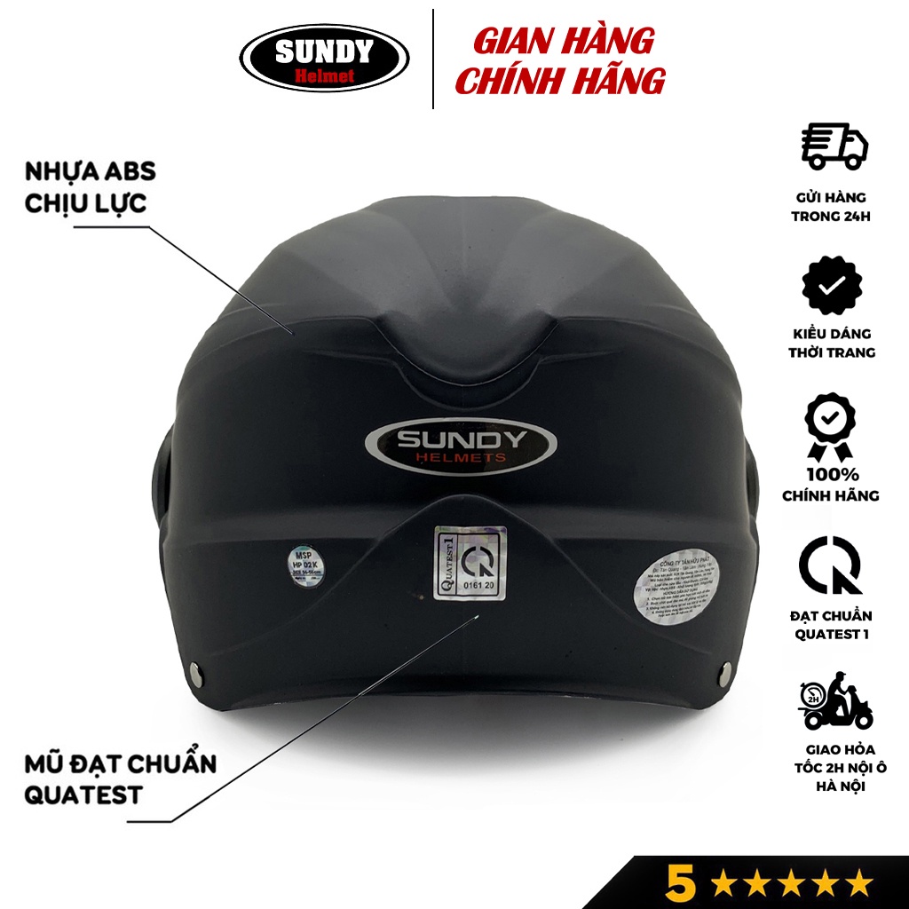 Mũ bảo hiểm nửa đầu có kính SUNDY HP-02K an toàn, thời trang, màu đỏ đô cá tính, Freesize (vòng đầu 55-59cm)
