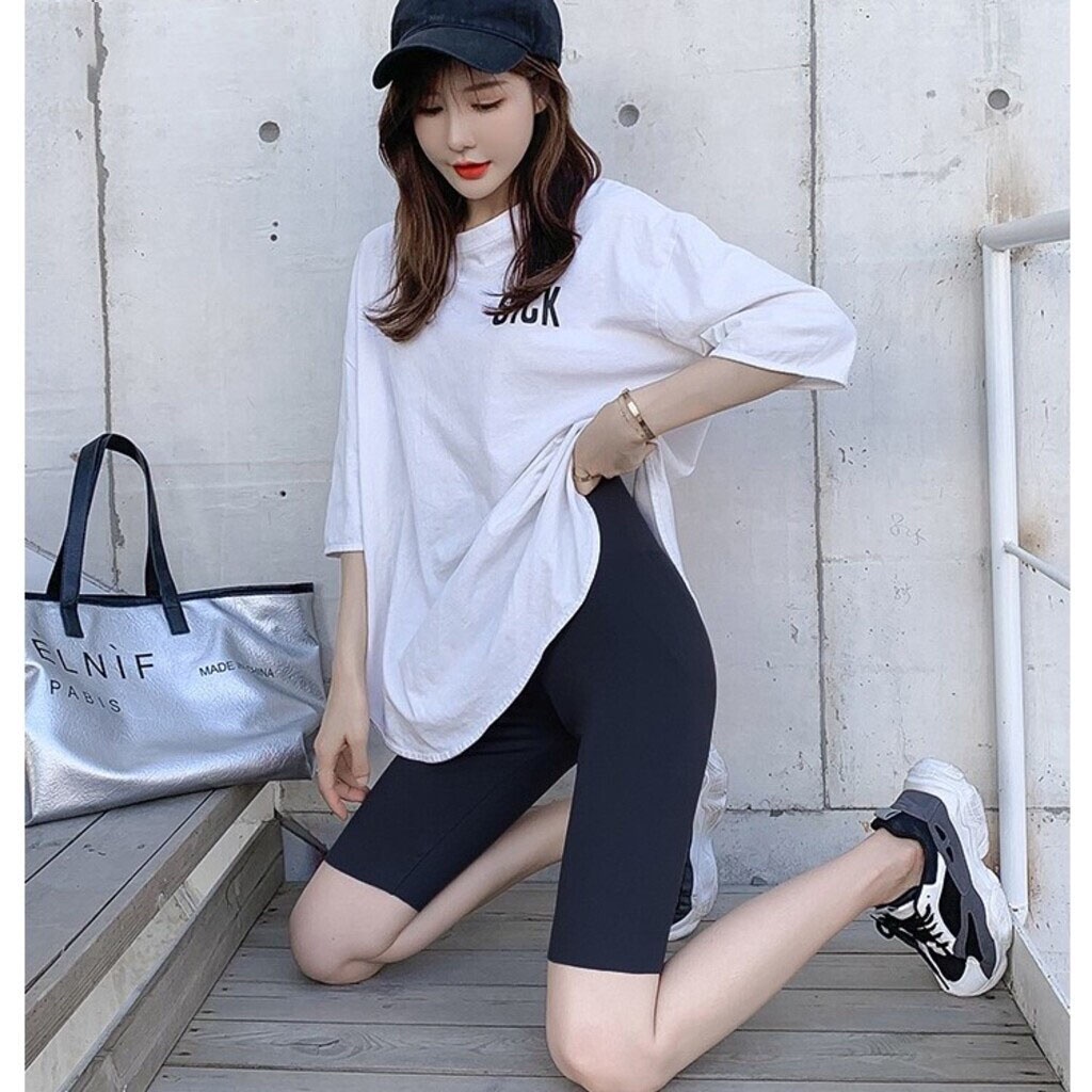 Quần Legging Lửng Nữ Trên Gối Bigsize Co Giãn Bó Ôm Body Dáng Quần Legging Ngố Thái Nâng Mông Cạp Cao Vải Cotton Dày Gym