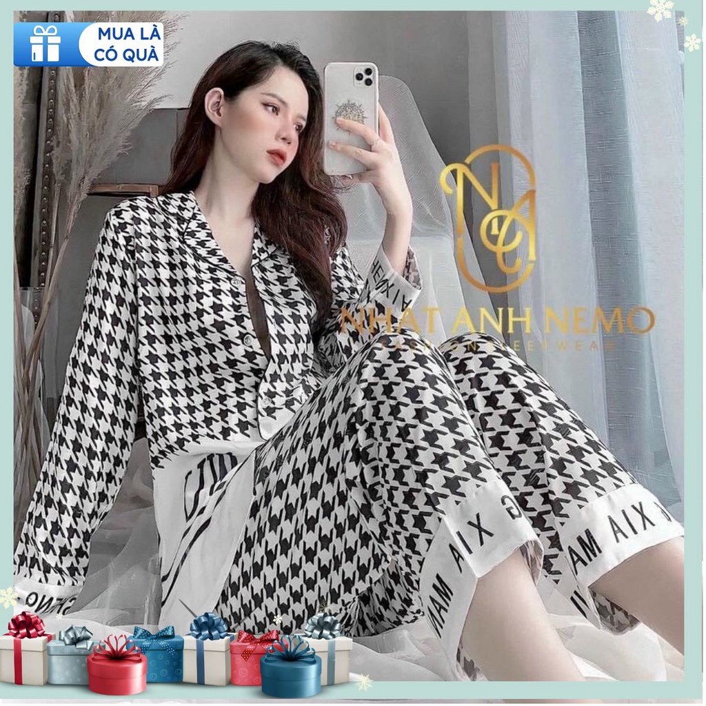 bộ pijjama lụa latin ziczac mới, pijama dài tay latin
