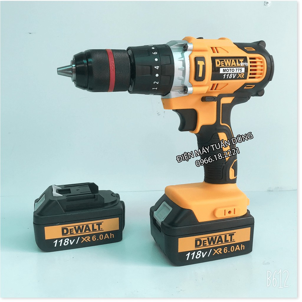 Máy khoan pin Động cơ 775 - 3 CHỨC NĂNG Siêu khỏe Dewalt 118V Kèm 2 Pin TẶNG 30 CHI TIẾT