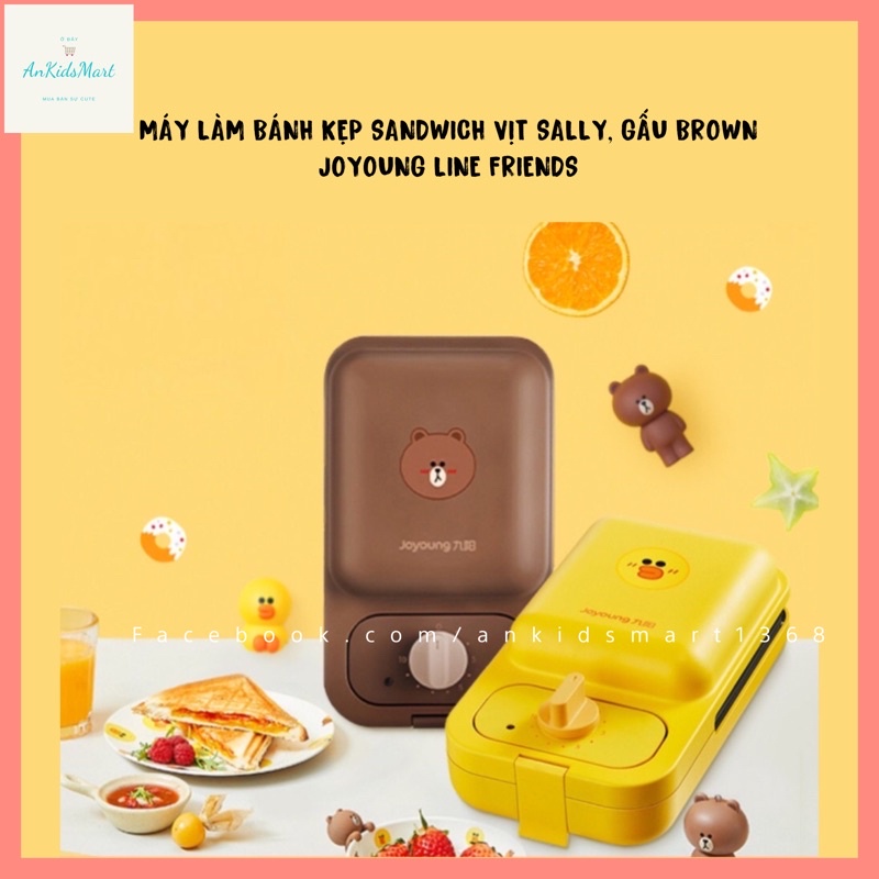 Máy làm bánh kẹp Sandwich Vịt Sally, Gấu Brown Joyoung Line Friends (2 bộ khuôn gồm 4 cái)