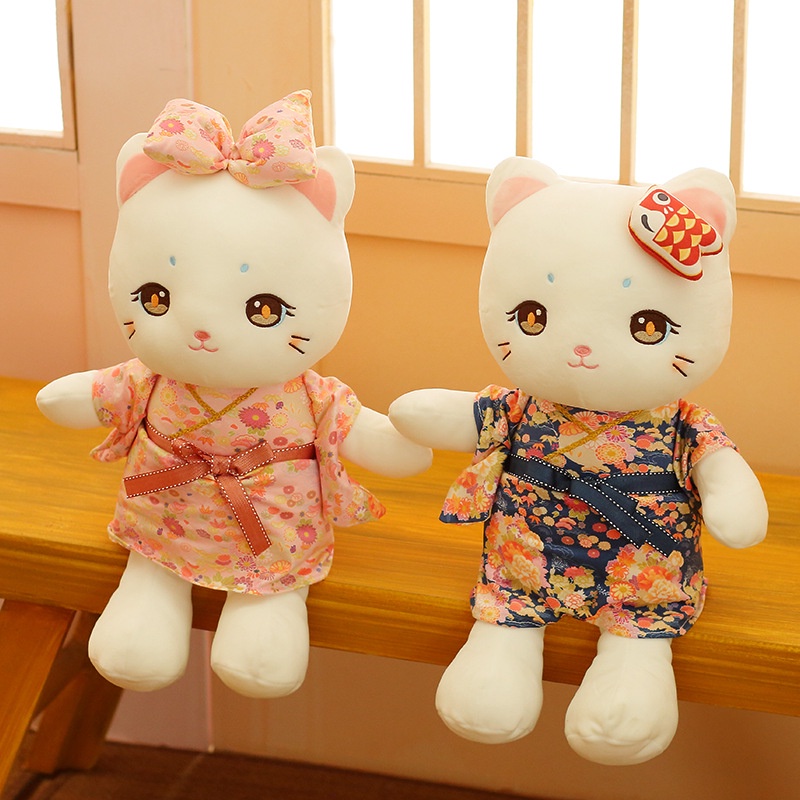 Gối Ôm Hình Mèo Hoạt Hình Nhật Bản Mặc Kimono Ngọt Ngào
