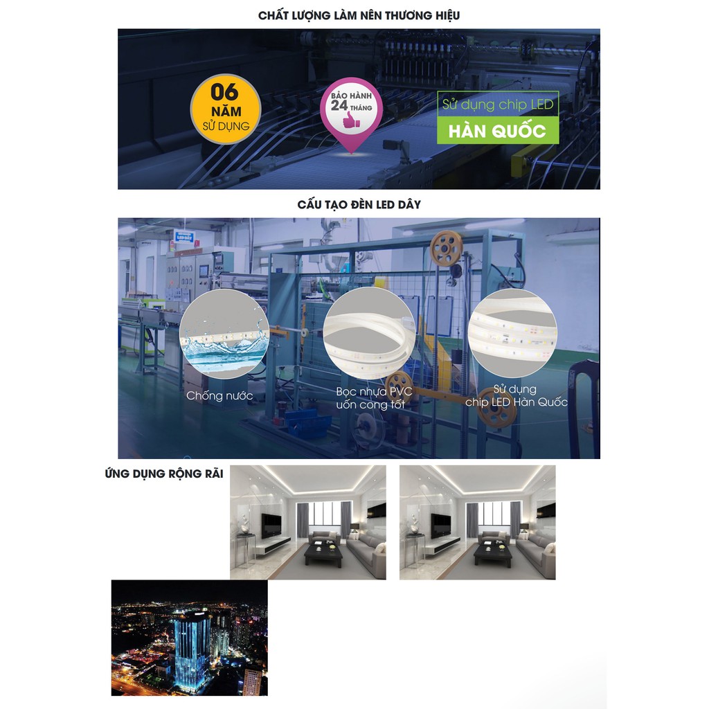 Led dây hắt trần quấn cây trang trí Rạng Đông 9W đổi màu - Hàng Chính Hãng