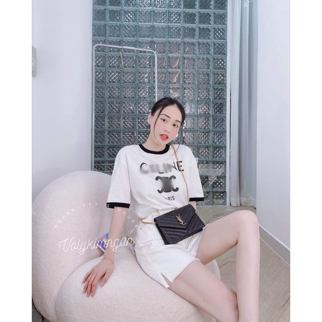 Áo phông basic celine đen trắng