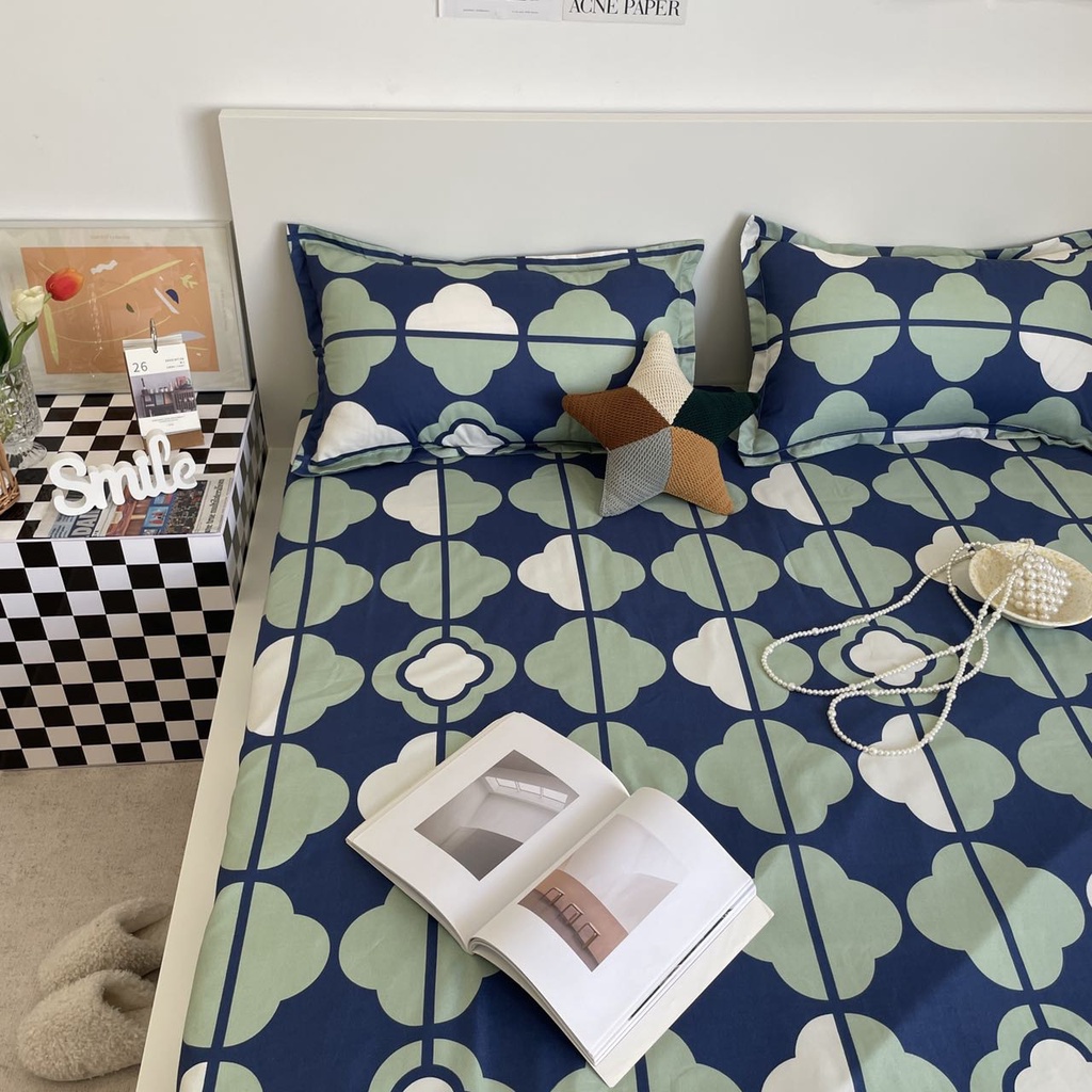 Set ga gối cotton poly gạch hoa mới vải đẹp