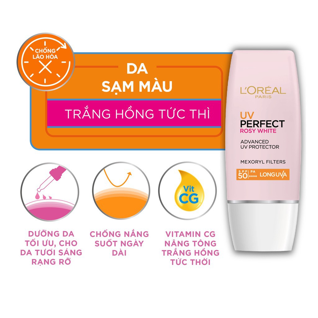 Kem Chống Nắng Trắng Sáng Tức Thì L'Oreal Paris UV Perfect Rosy SPF50+ PA++++ 30ml