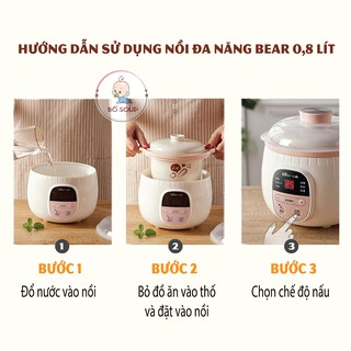 Nồi Nấu Cháo Chậm Bear 0,8L Bản Quốc Tế Có Lồng Hấp Shop Bố Soup