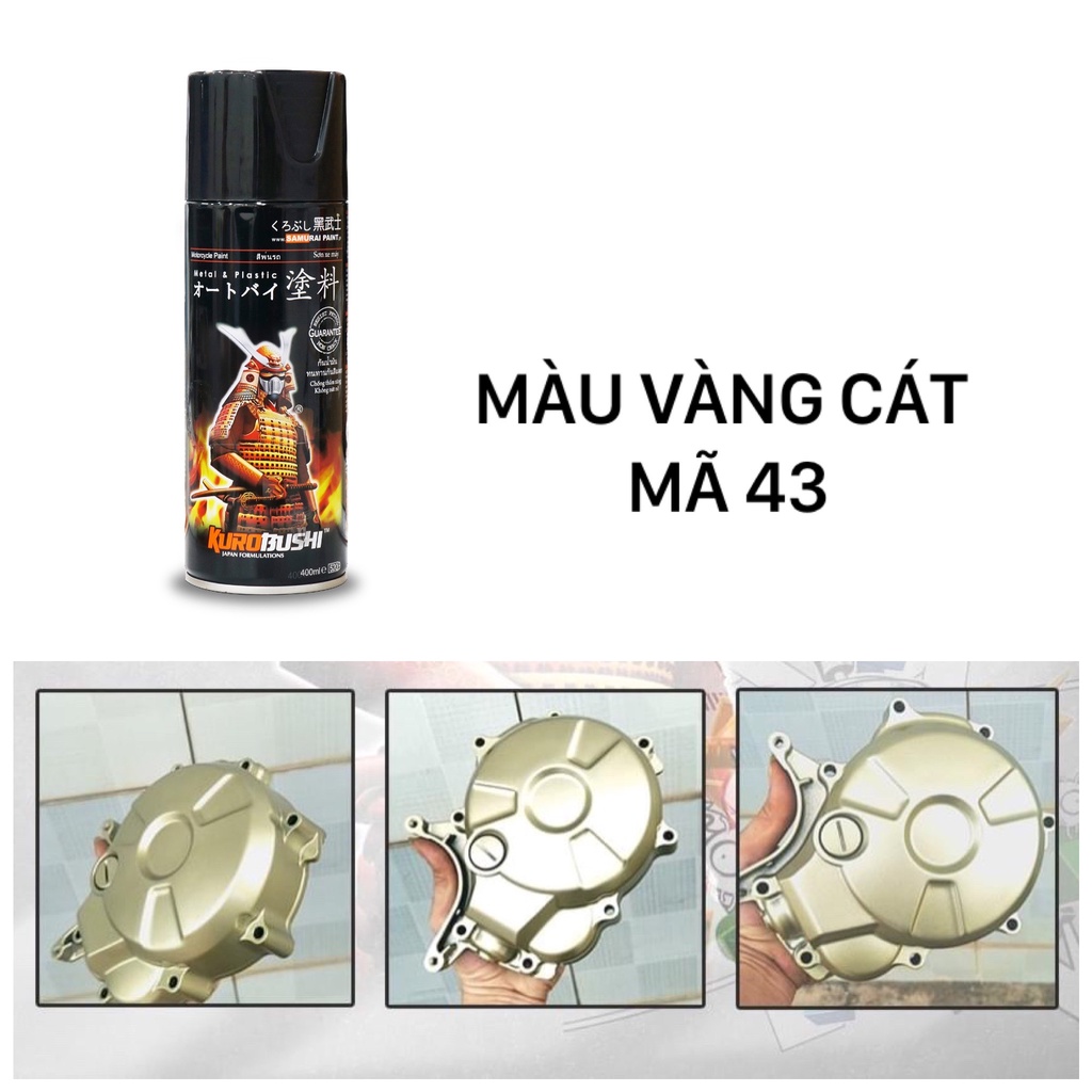 Sơn xịt Samurai màu vàng cát 43 tùy chọn chai lẻ hoặc combo đủ bước, sơn xe máy ô tô chất lượng