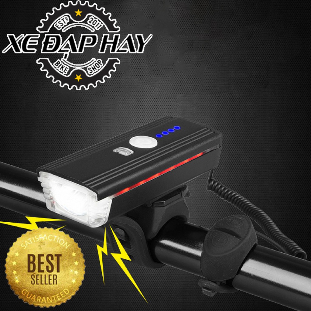 Đèn Sạc Dùng Cho Xe Đạp Kết Hợp Còi Điện Tử  | Đèn Chính Hãng HJ-062 | Sạc USB, Chống Nước | Có Cảm Biến Ánh Sáng Tự Bật