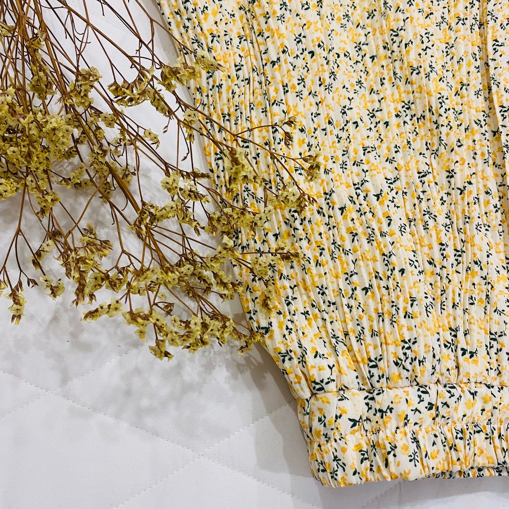 [Ảnh thật/Clip cận chất] Chân váy hoa xếp li nhỏ Ulzzang style Chân váy hoa nhí màu vàng vintage dáng dài Quảng Châu