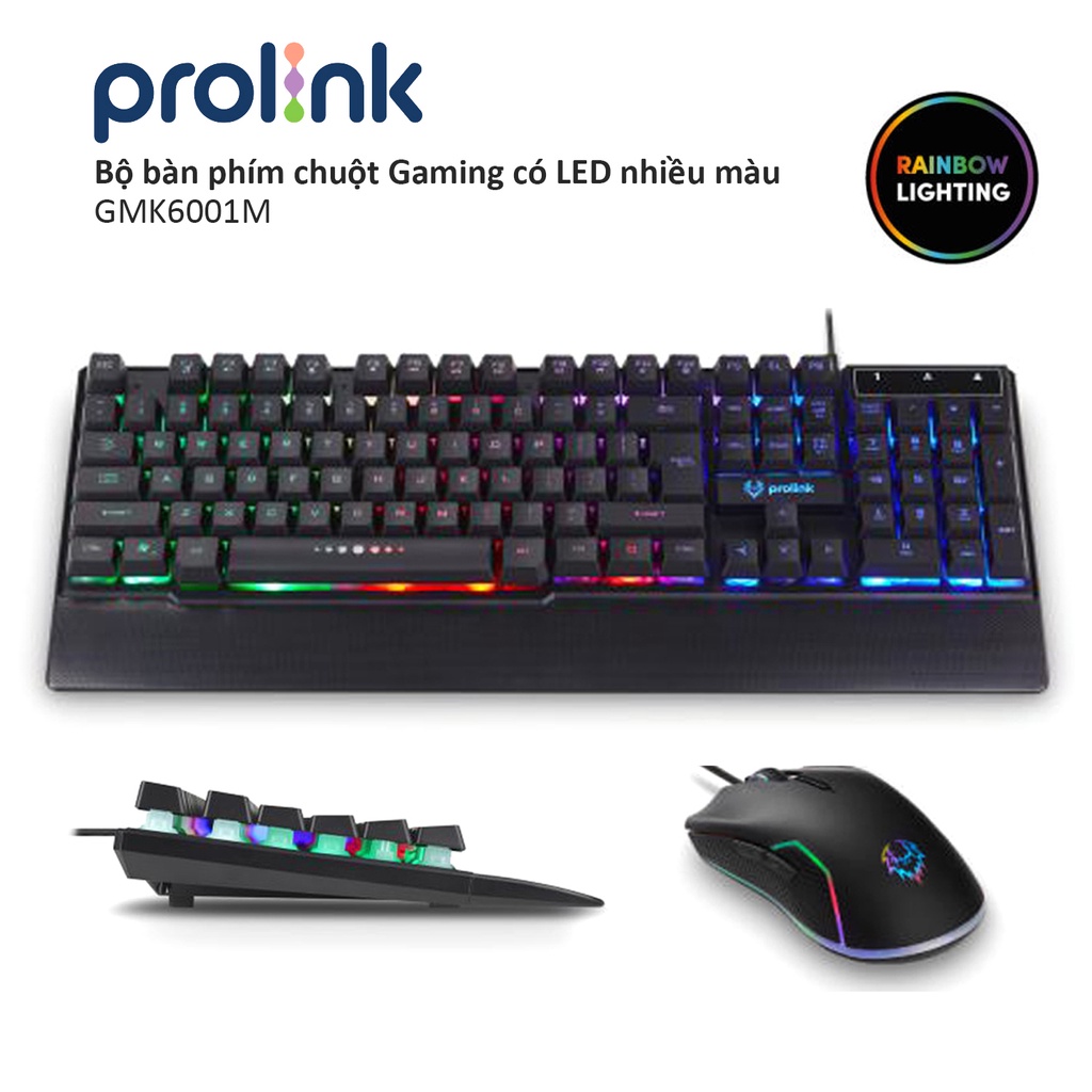 Bộ bàn phím chuột Gaming PROLiNK GMK6001M có LED nhiều màu, độ nhạy cao chuyên chơi game Esport