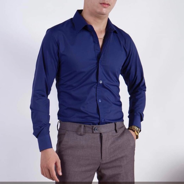 ÁO SƠMI NAM MÀU ĐEN DÀI TAY LỤA THÁI CAO CẤP CHỐNG NHĂN DÁNG ÔM-GH09 | BigBuy360 - bigbuy360.vn