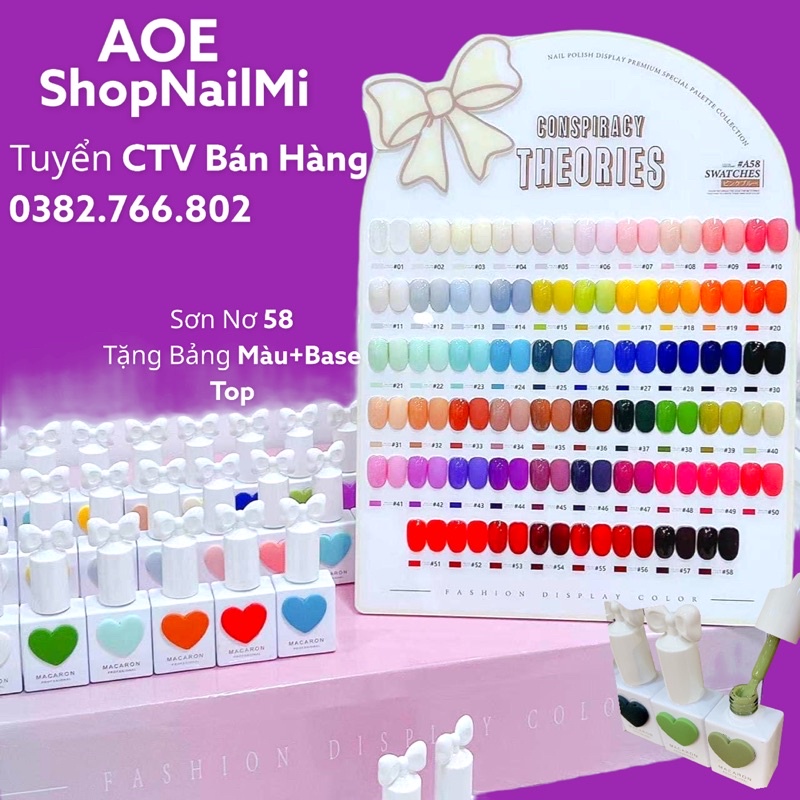 Sét Sơn Gel Nơ 58 màu, Nước Sơn Đẹp"Chính Hãng" Tặng Bảng Màu+Base Top