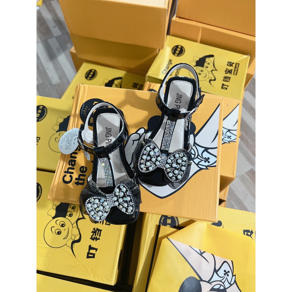Sandal đi học cho bé gái có nơ lóng lánh rất điệu đà mã mới 8103