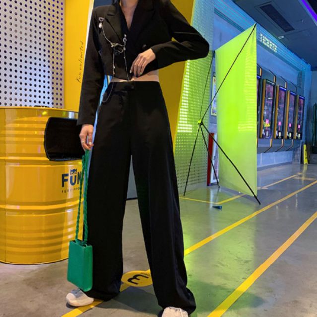 (ORDER) Set áo blazer croptop + Quần tây trơn ống rộng | BigBuy360 - bigbuy360.vn