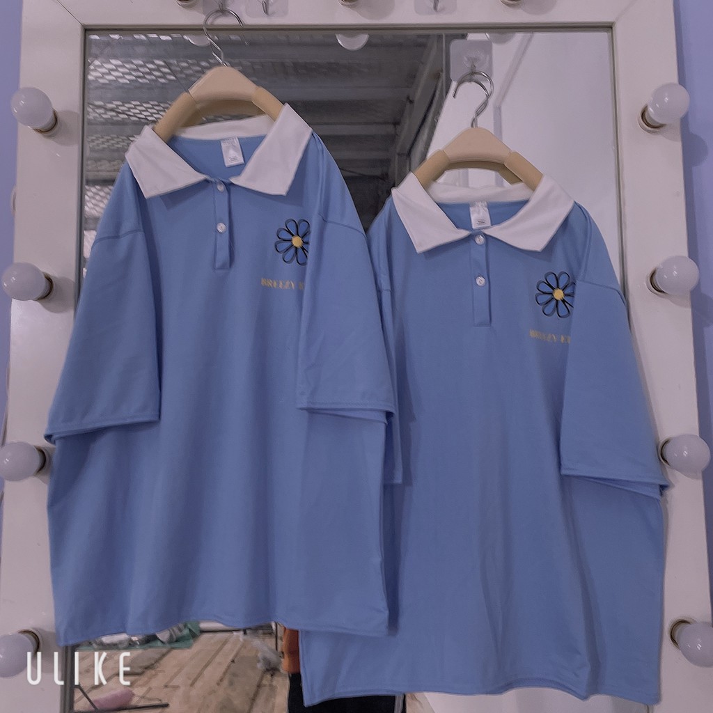 Áo thun POLO nữ tay lỡ có cổ phông form rộng freesize unisex mặc đi học, cặp, nhóm, lớp in hình DỄ THƯƠNG