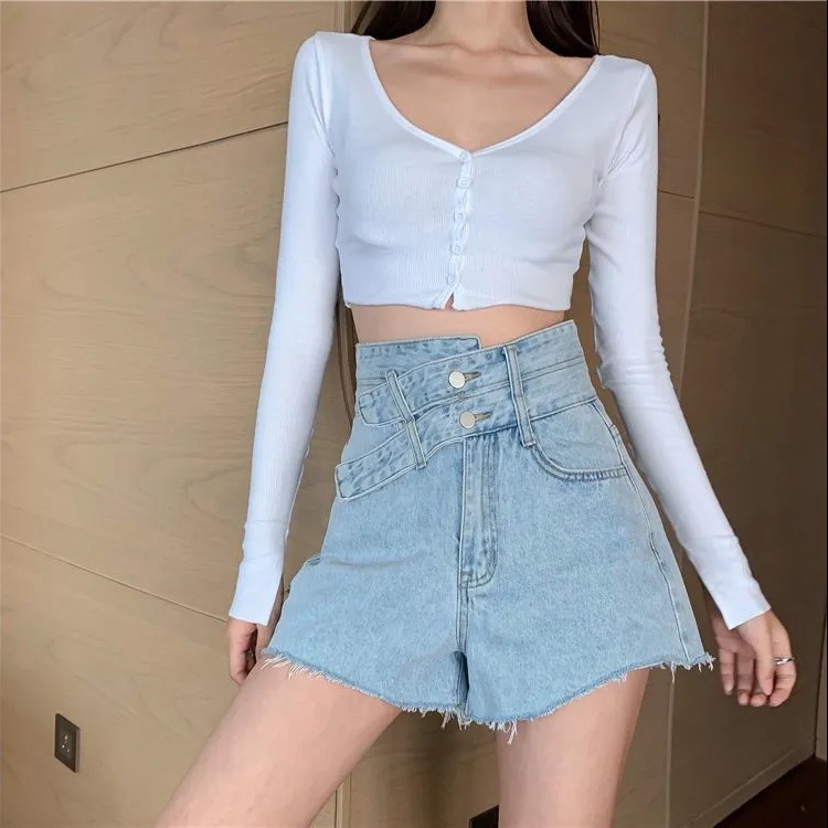 Quần Short Denim Cạp Cao Gợi Cảm Plus Size Cho Nữ