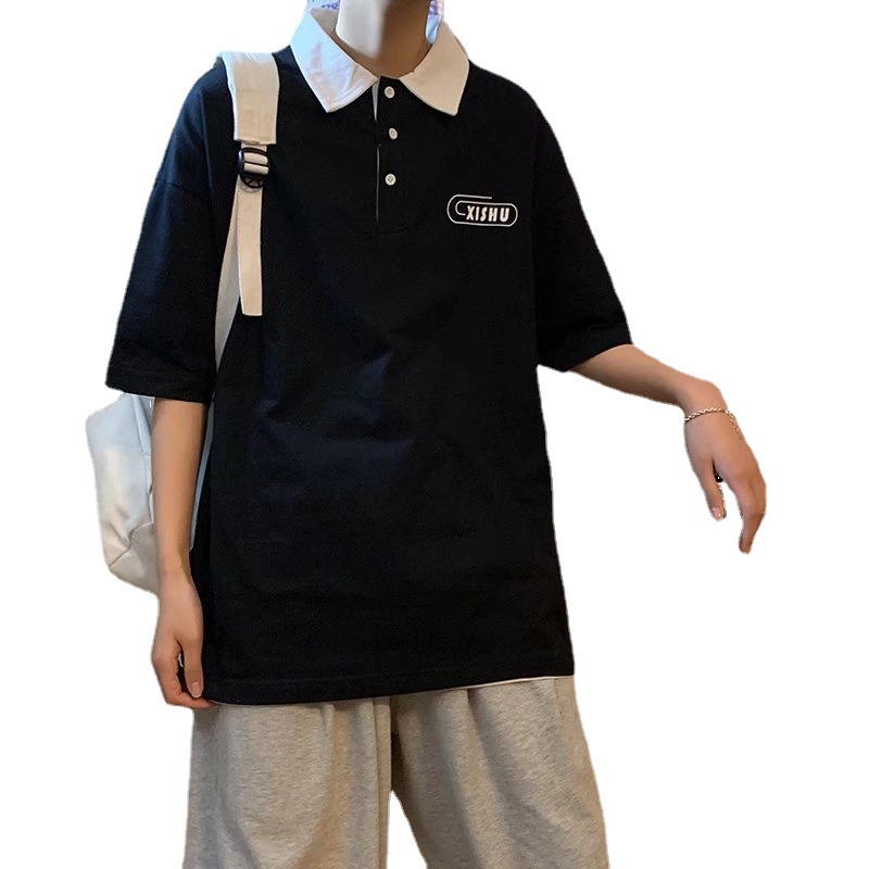 Áo Thun polo Có Cổ Thêu Chữ size M-3XL Phong Cách Hip Hop Cho Nam