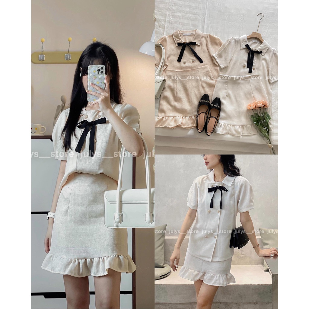 SET áo kèm chân váy dạ bèo tiểu thư (ảnh thật kèm video)