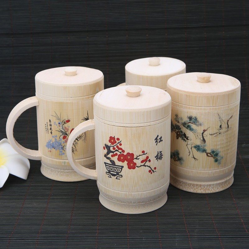Cốc Uống Trà Có Nắp Bằng Tre Tự Nhiên Phong Cách Trung Hoa