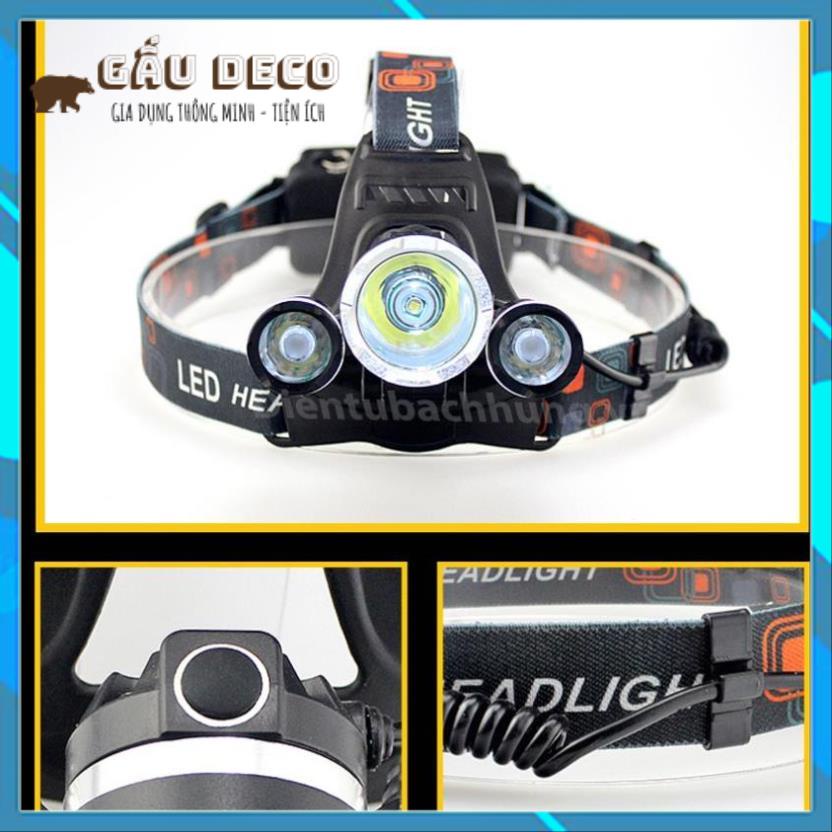 [FREESHIP]  Đèn Pin Đội Đầu 3 Bóng Led T6- Siêu Sáng, Kèm 2 Pin, Kèm Sạc