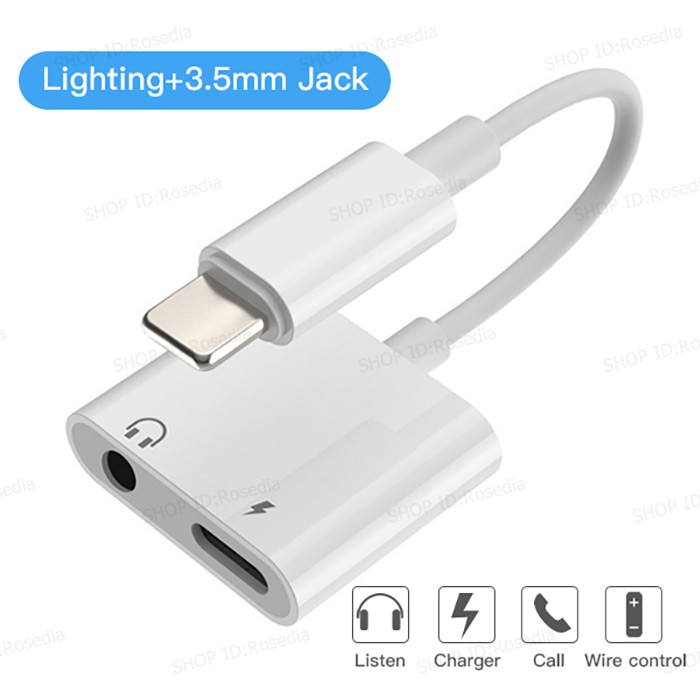 Audio Splitter Dual Jack Headphone Lightning/3.5 mm Audio + Charge Rockstar 2 in 1 Adapter Charging / Audio / Call Adapter for iPhone