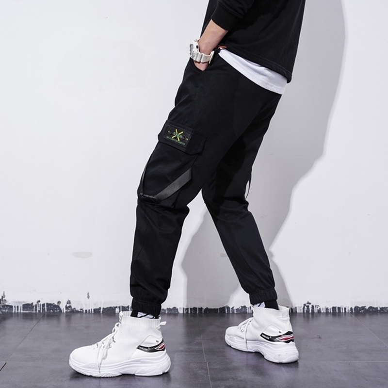 Quần dài IELGY màu đen thoải mái phong cách hip hop cá tính cho nam